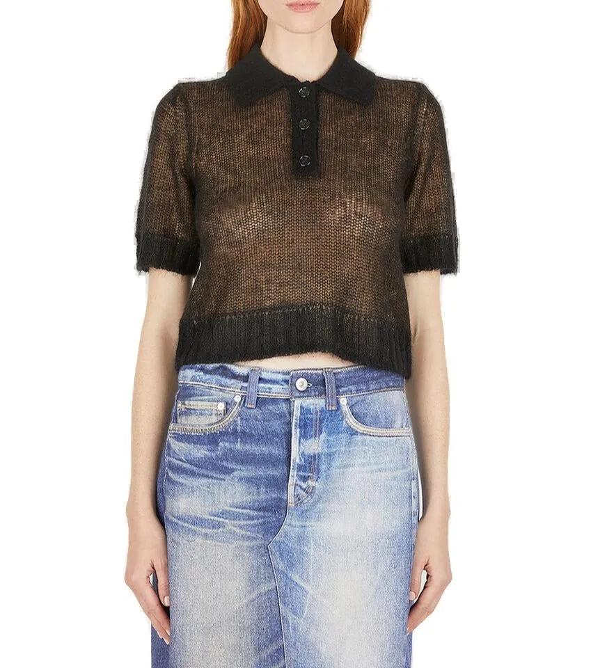Acne Studios Knitted Cropped Polo Shirt