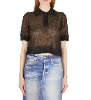 Acne Studios Knitted Cropped Polo Shirt