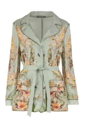 Alberta Ferretti Floral Print Belted Shirt