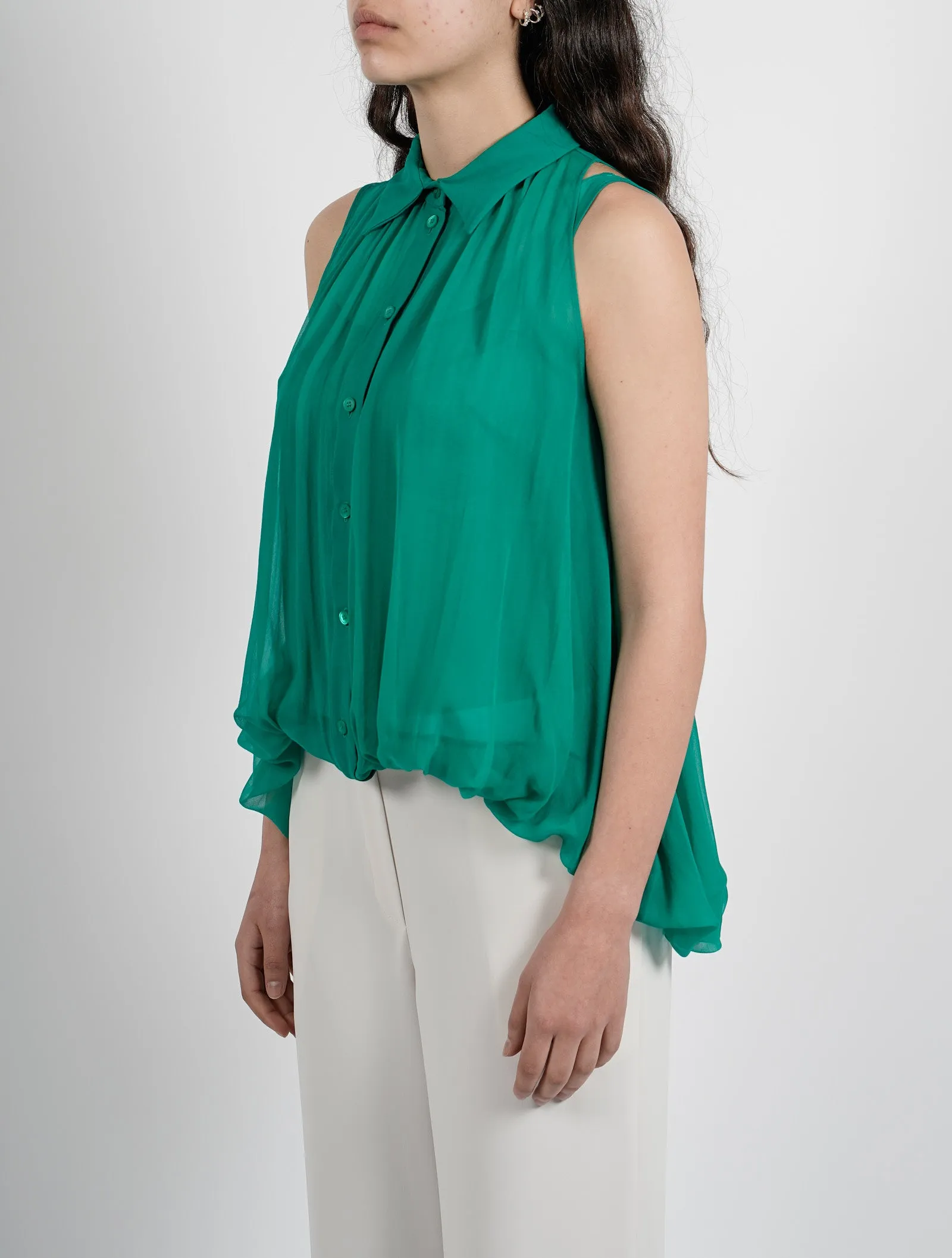 Alberta Ferretti Ruffle Trim Sleeveless Shirt
