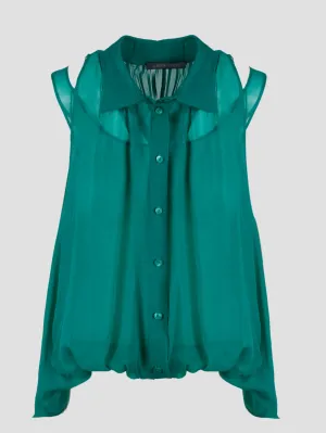 Alberta Ferretti Ruffle Trim Sleeveless Shirt