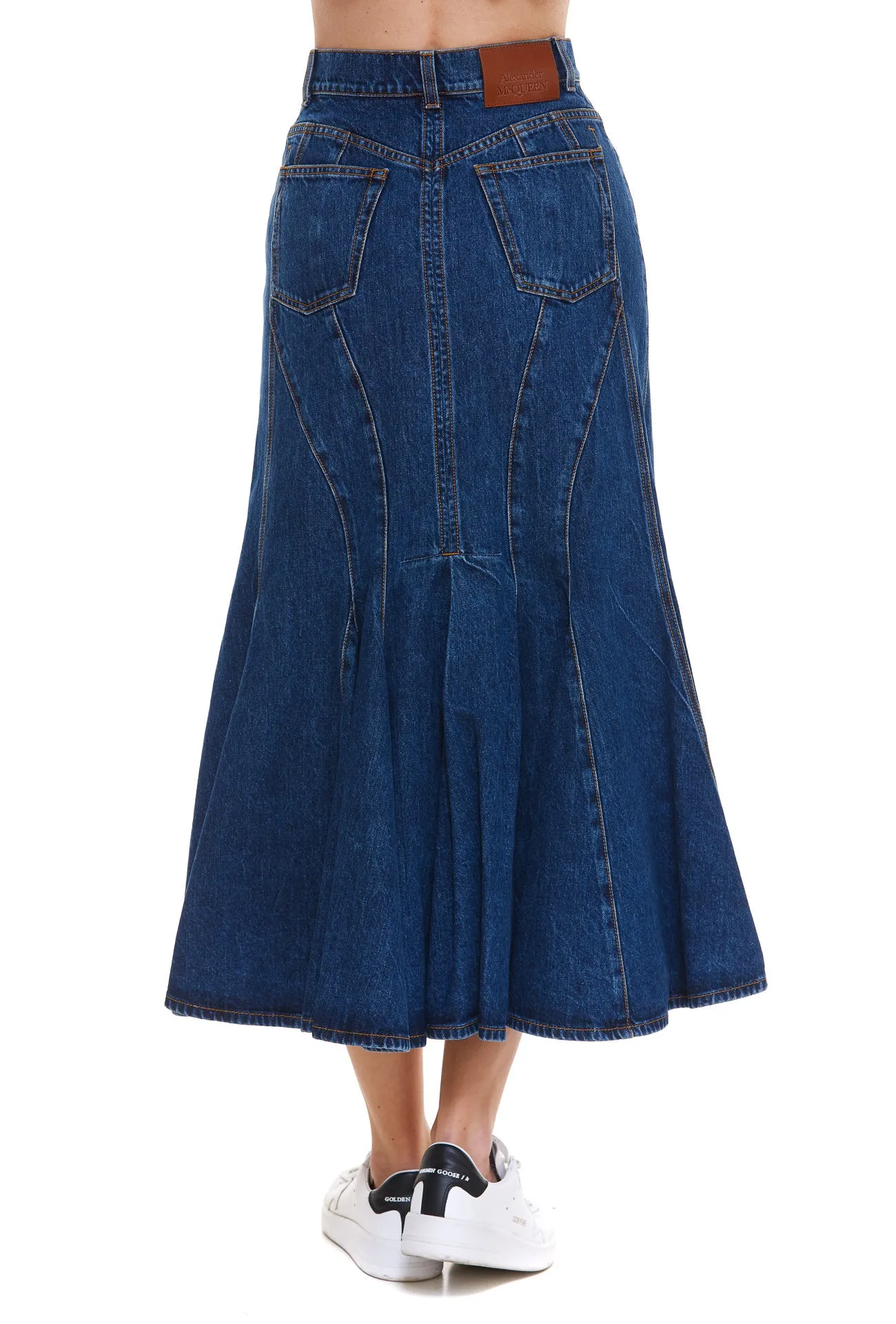 Alexander McQueen Denim Panelled Midi Skirt