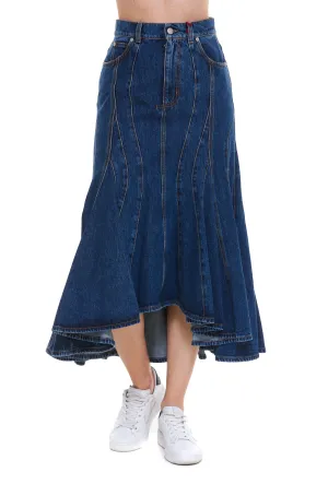Alexander McQueen Denim Panelled Midi Skirt