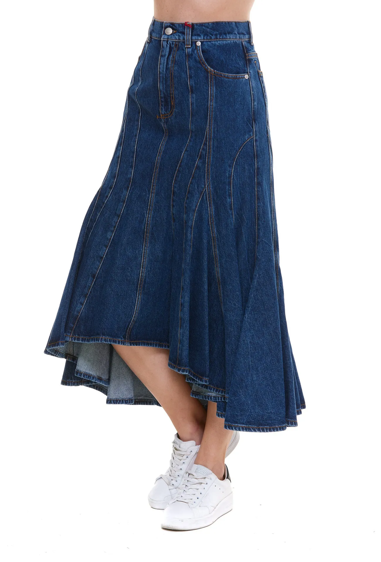 Alexander McQueen Denim Panelled Midi Skirt
