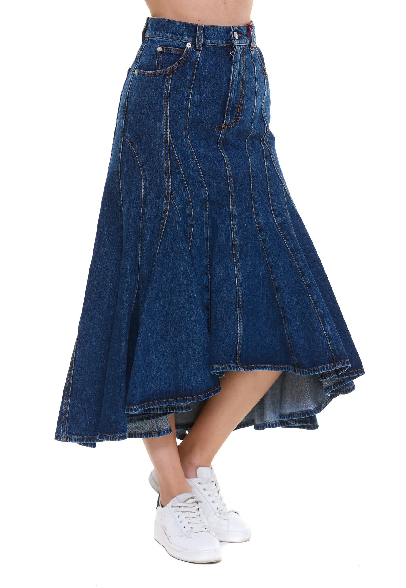 Alexander McQueen Denim Panelled Midi Skirt