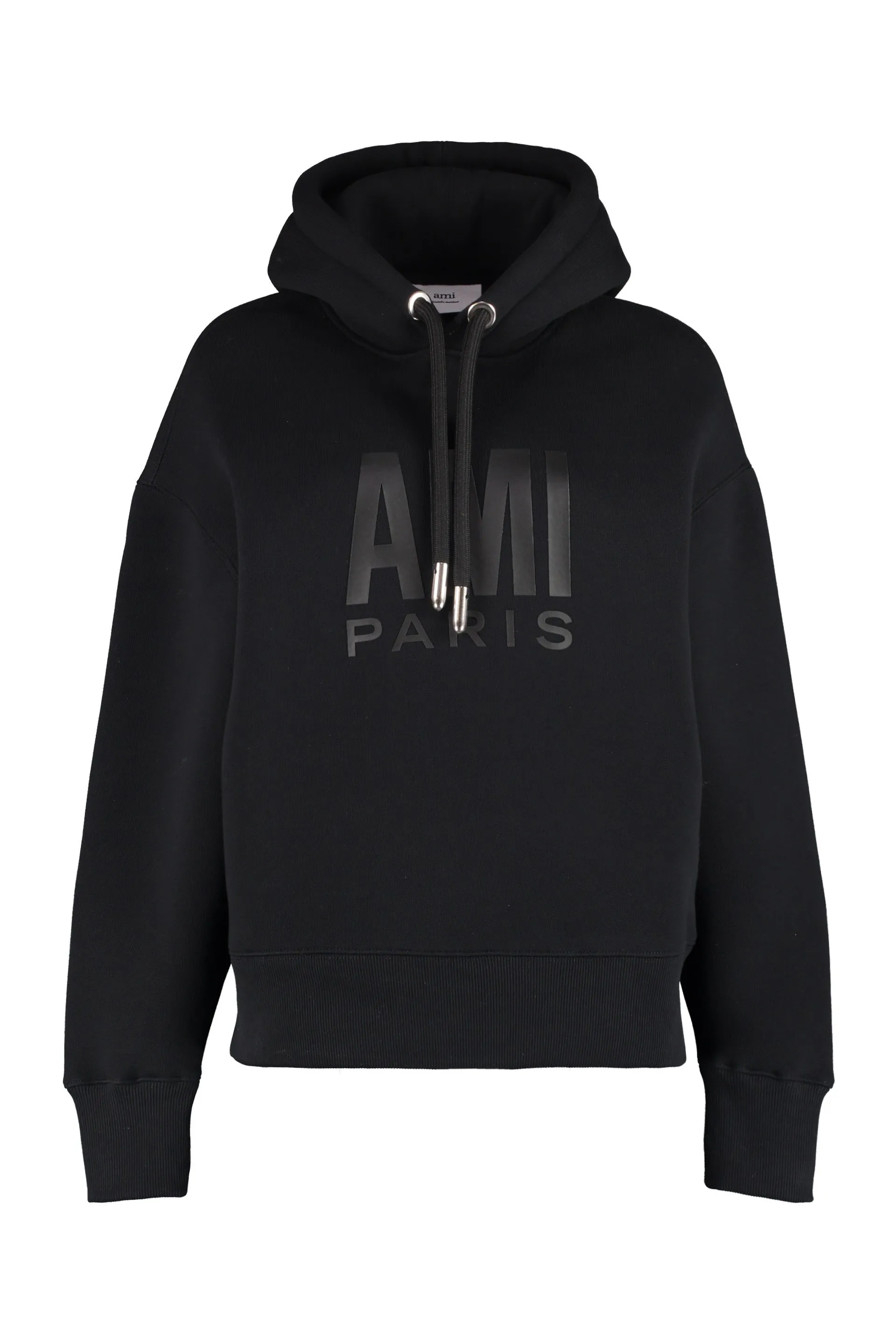 AMI Logo Printed Ribbed Hem Hoodie