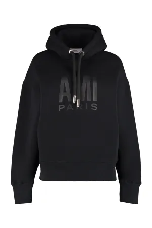 AMI Logo Printed Ribbed Hem Hoodie