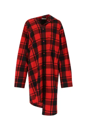 Balenciaga Check Buttoned Midi Shirt Dress
