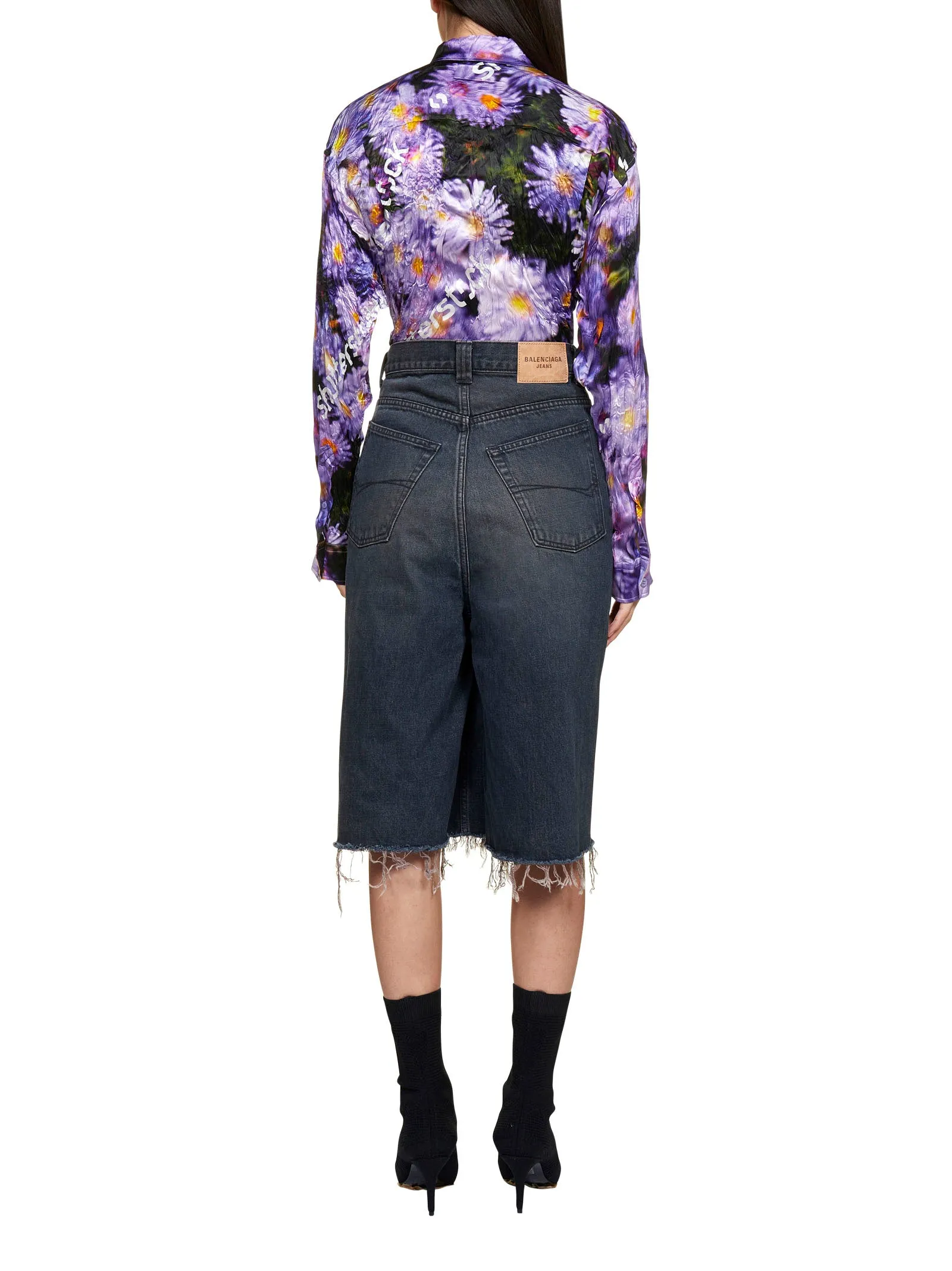 Balenciaga Frayed Edge Denim Skort