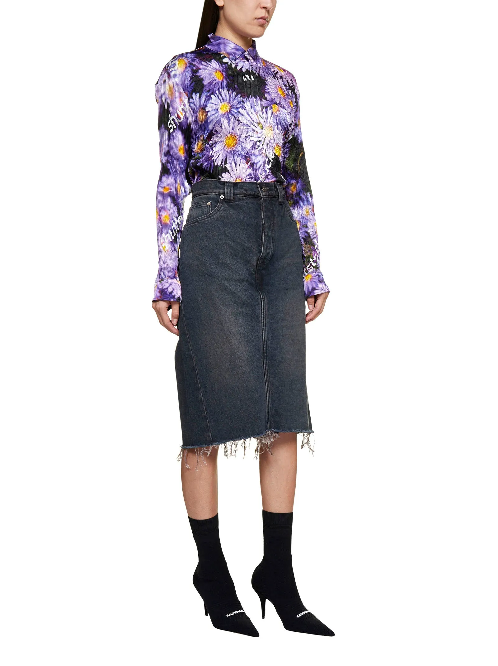 Balenciaga Frayed Edge Denim Skort