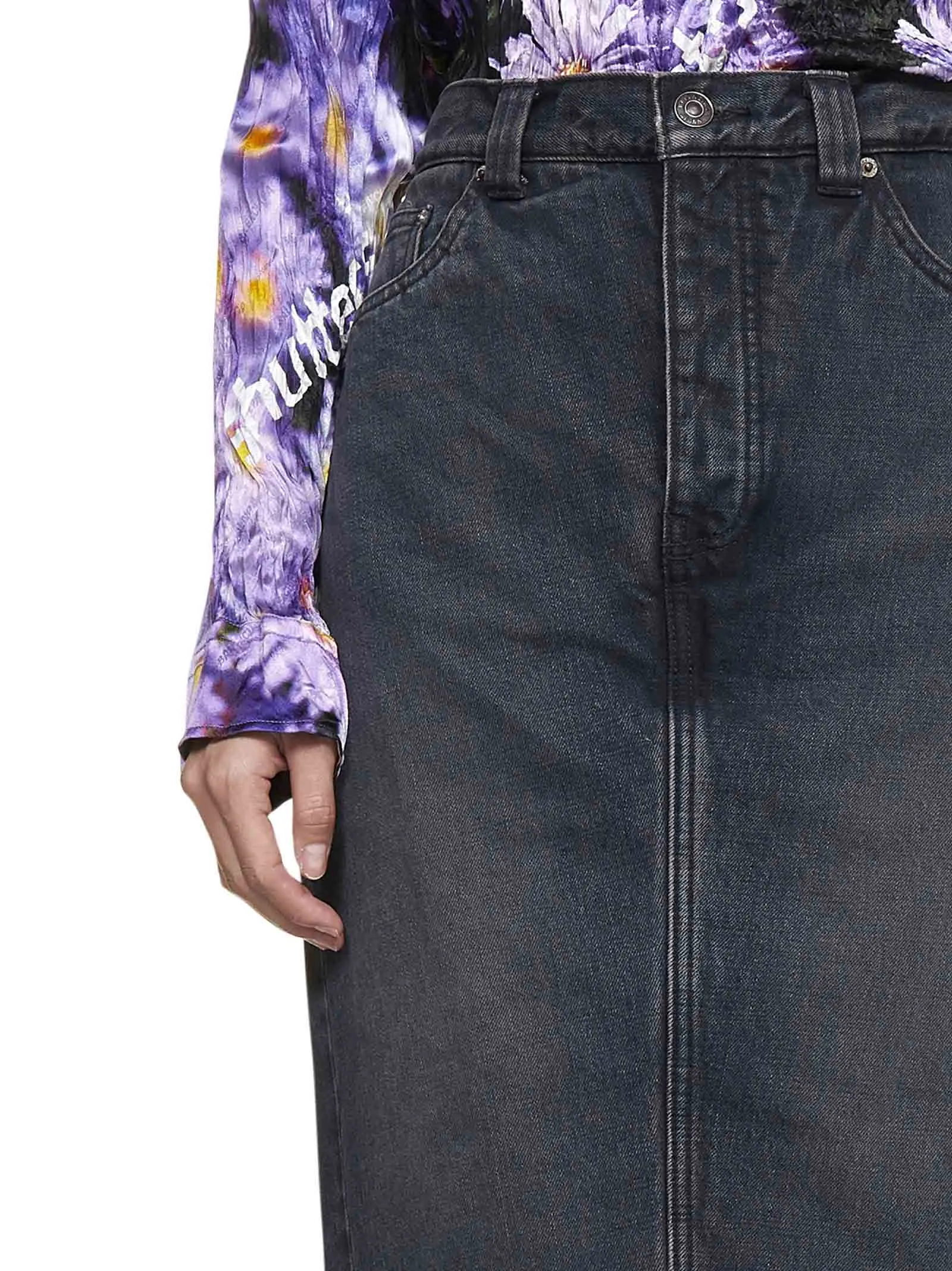 Balenciaga Frayed Edge Denim Skort