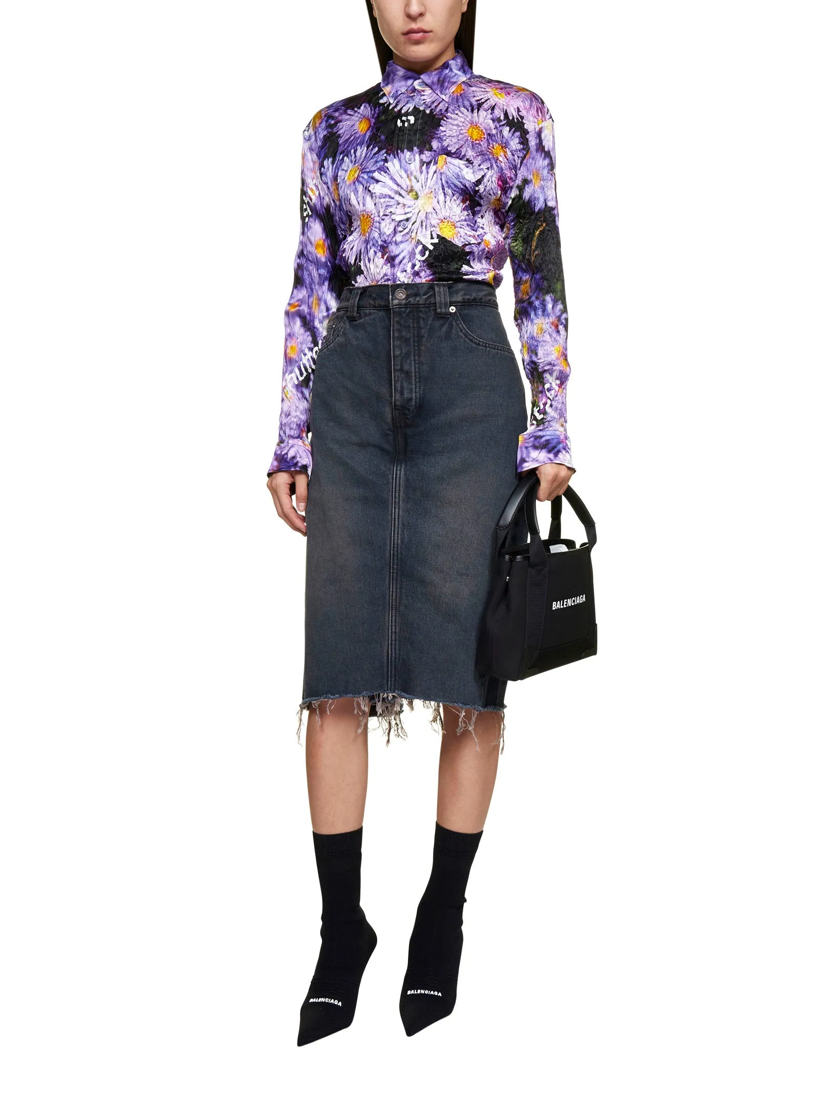 Balenciaga Frayed Edge Denim Skort