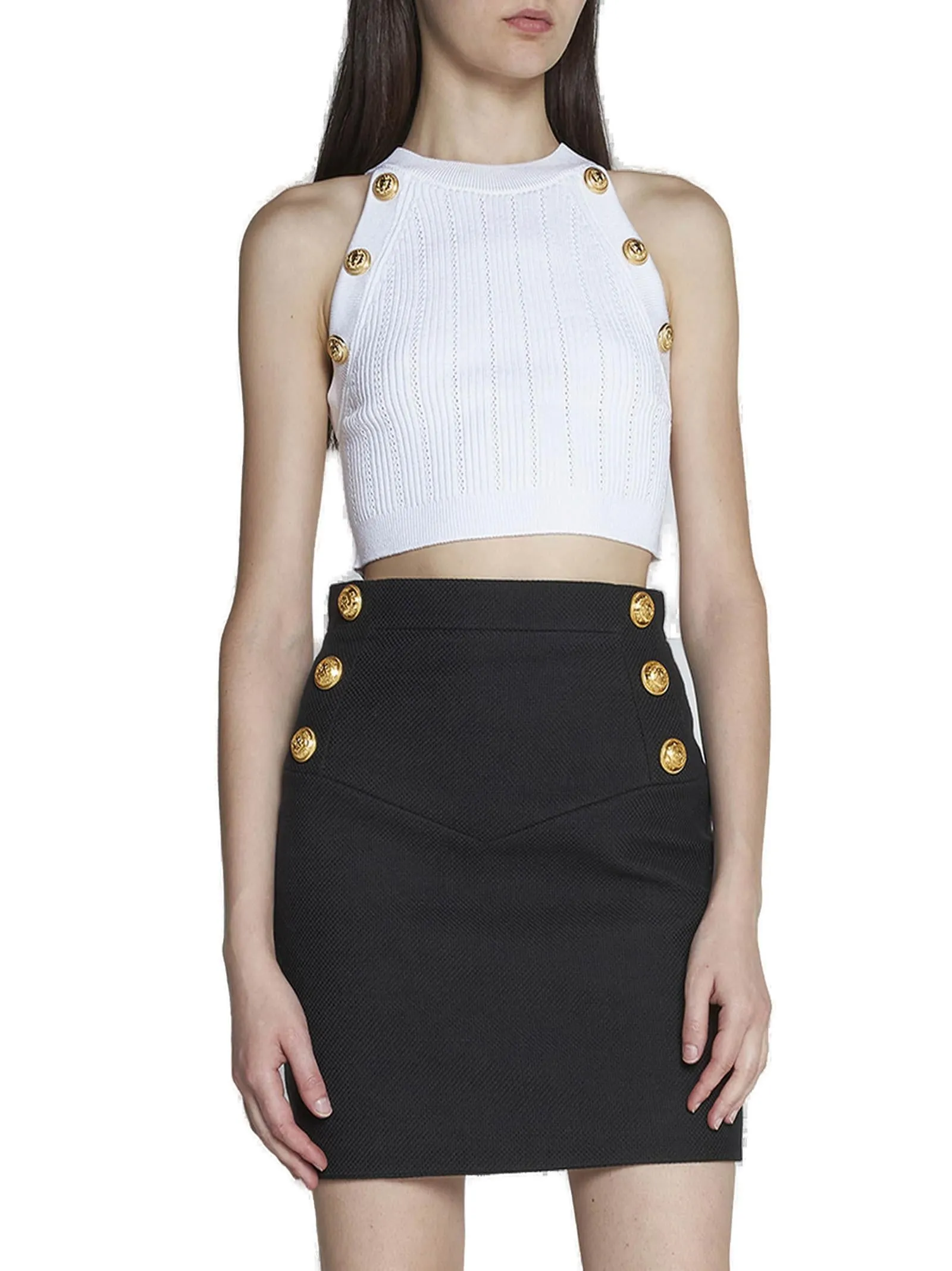 Balmain Button Embellished Knitted Top