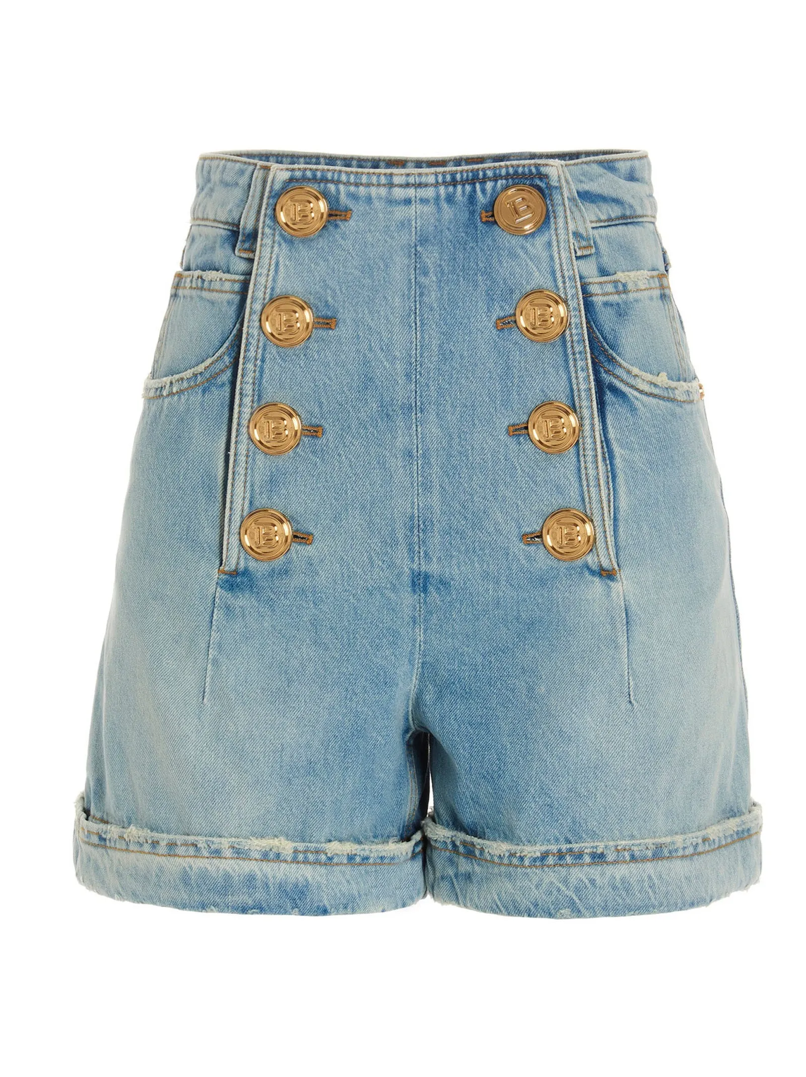 Balmain Buttoned High Waist Denim Shorts