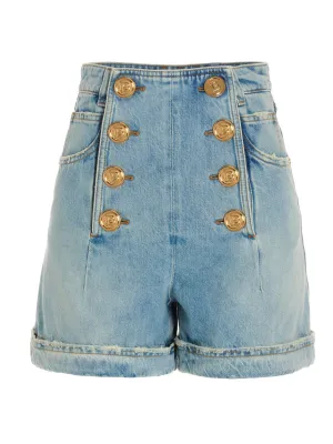Balmain Buttoned High Waist Denim Shorts