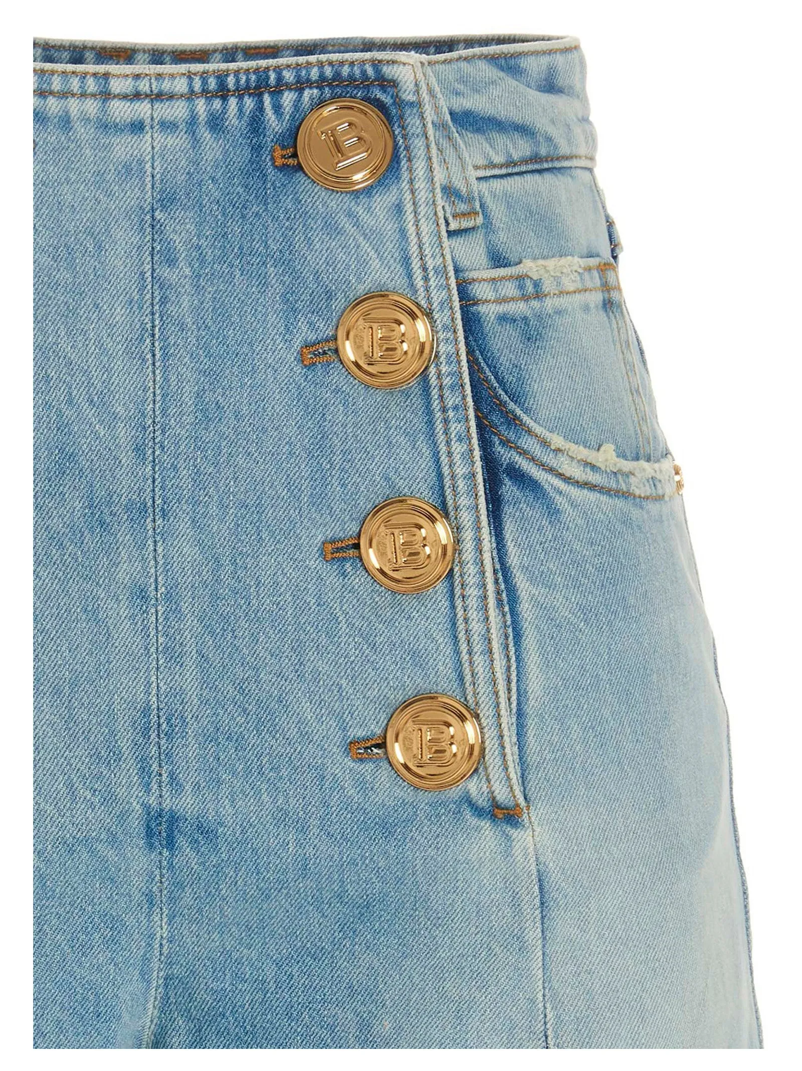 Balmain Buttoned High Waist Denim Shorts