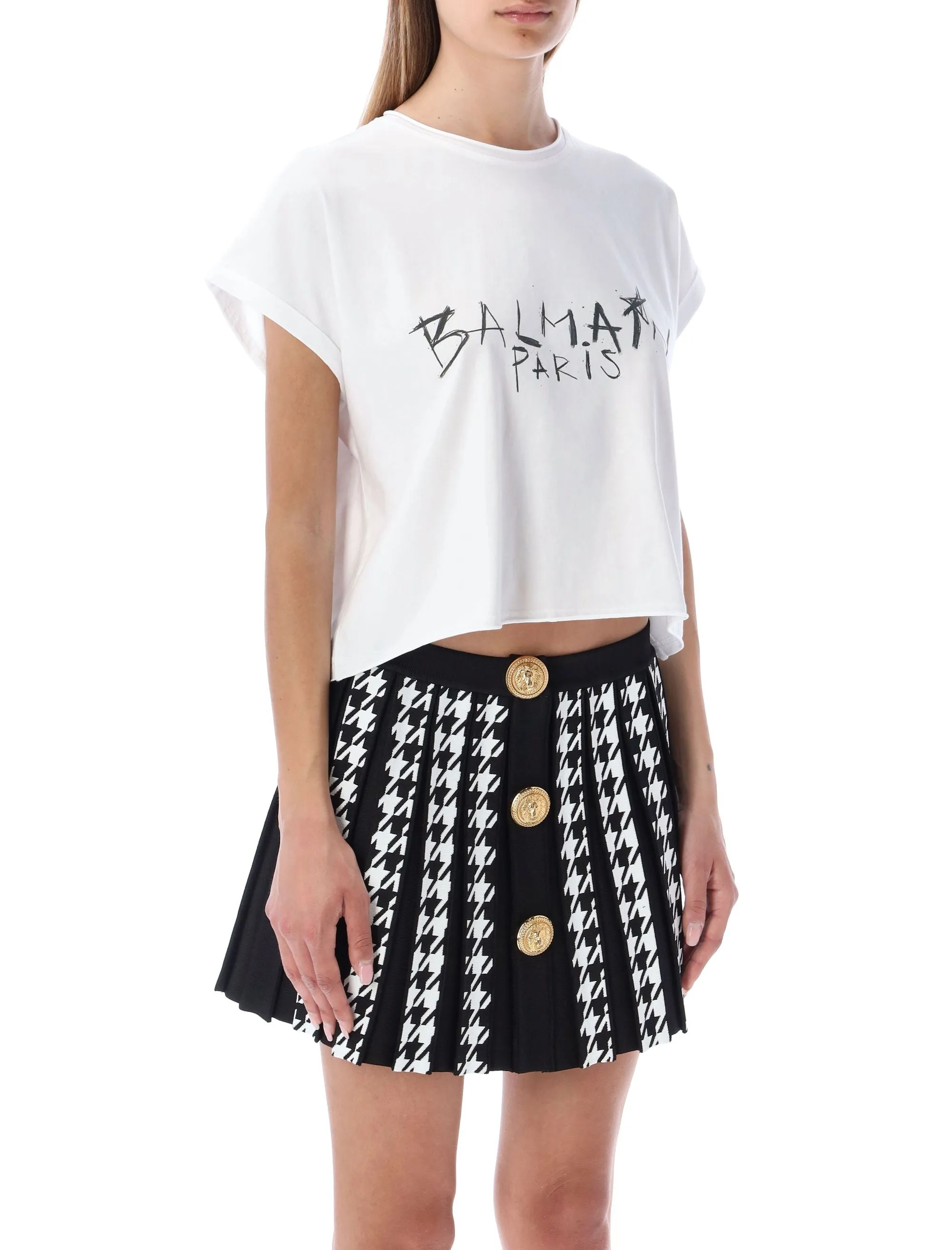 Balmain Graffiti Printed Cropped T-Shirt