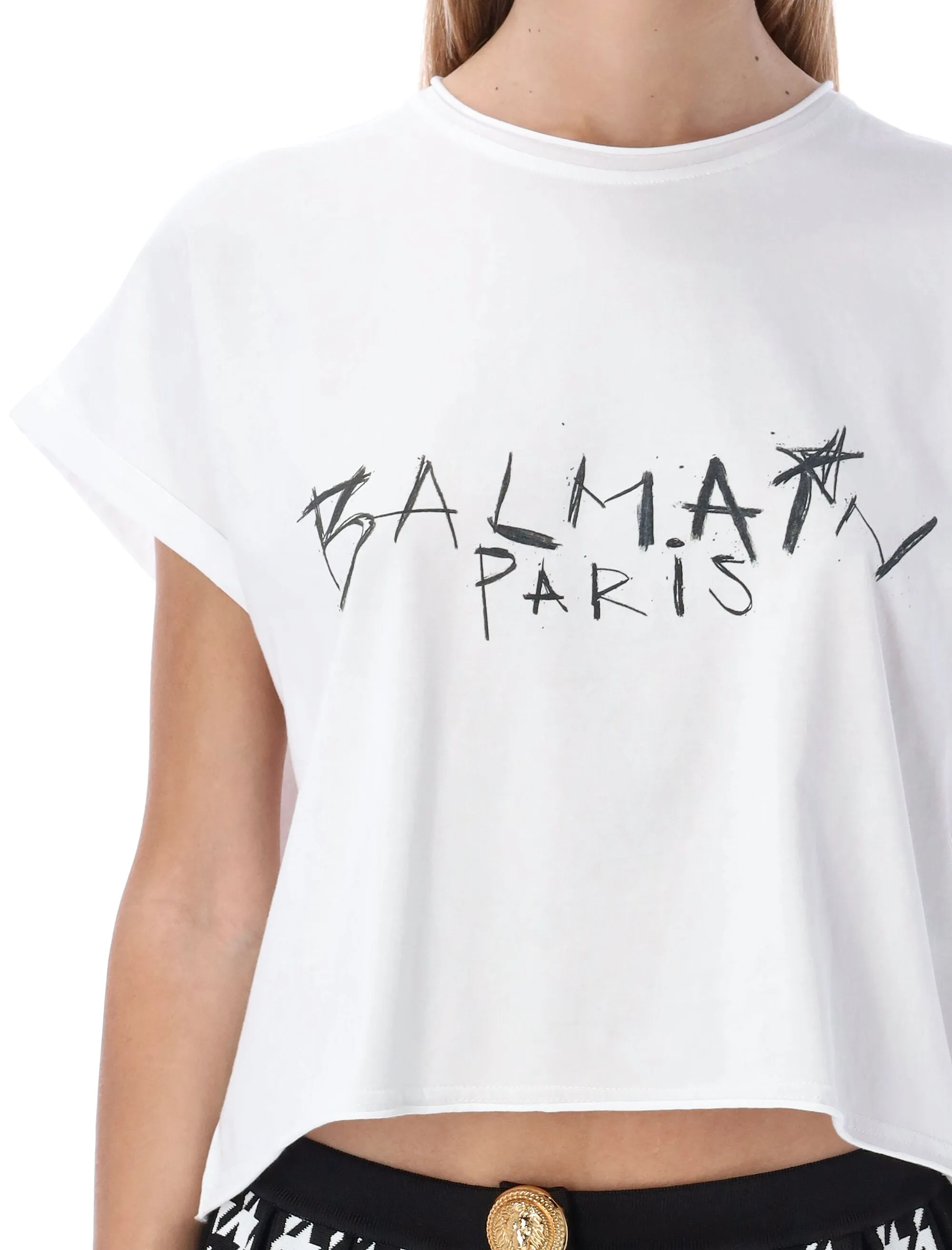 Balmain Graffiti Printed Cropped T-Shirt