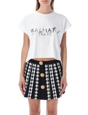 Balmain Graffiti Printed Cropped T-Shirt