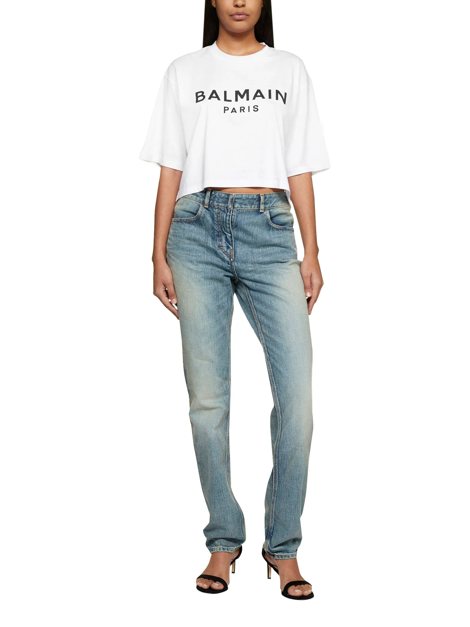 Balmain Logo Printed Cropped T-Shirt