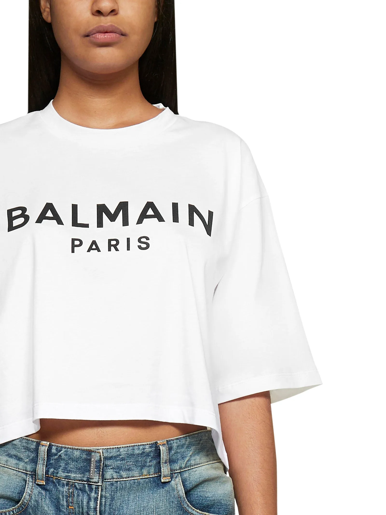 Balmain Logo Printed Cropped T-Shirt