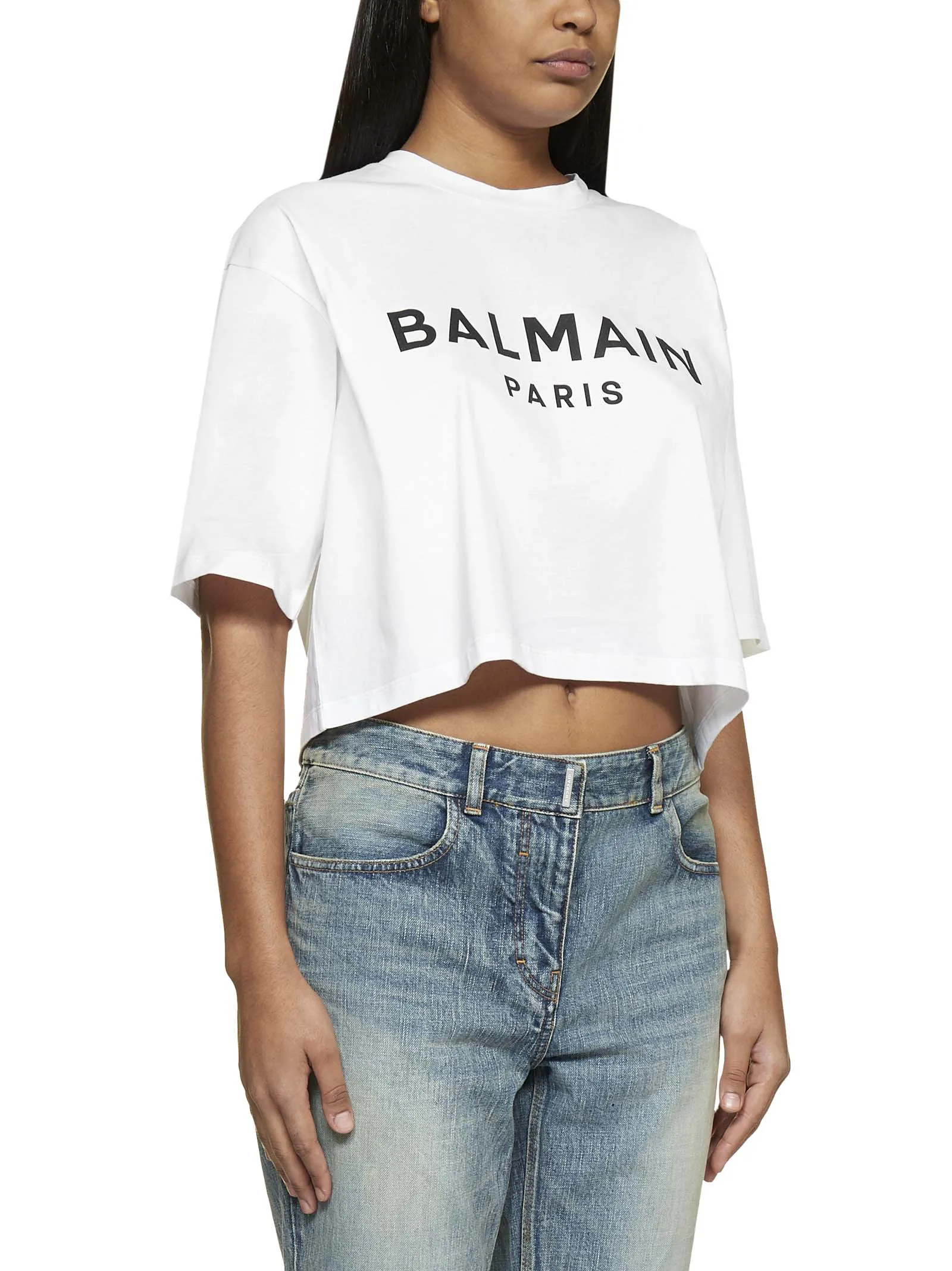 Balmain Logo Printed Cropped T-Shirt