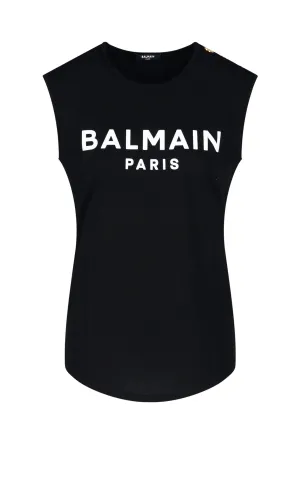 Balmain Logo Printed Sleeveless Top