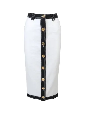 Balmain Monogram Pattern Buttoned Midi Skirt
