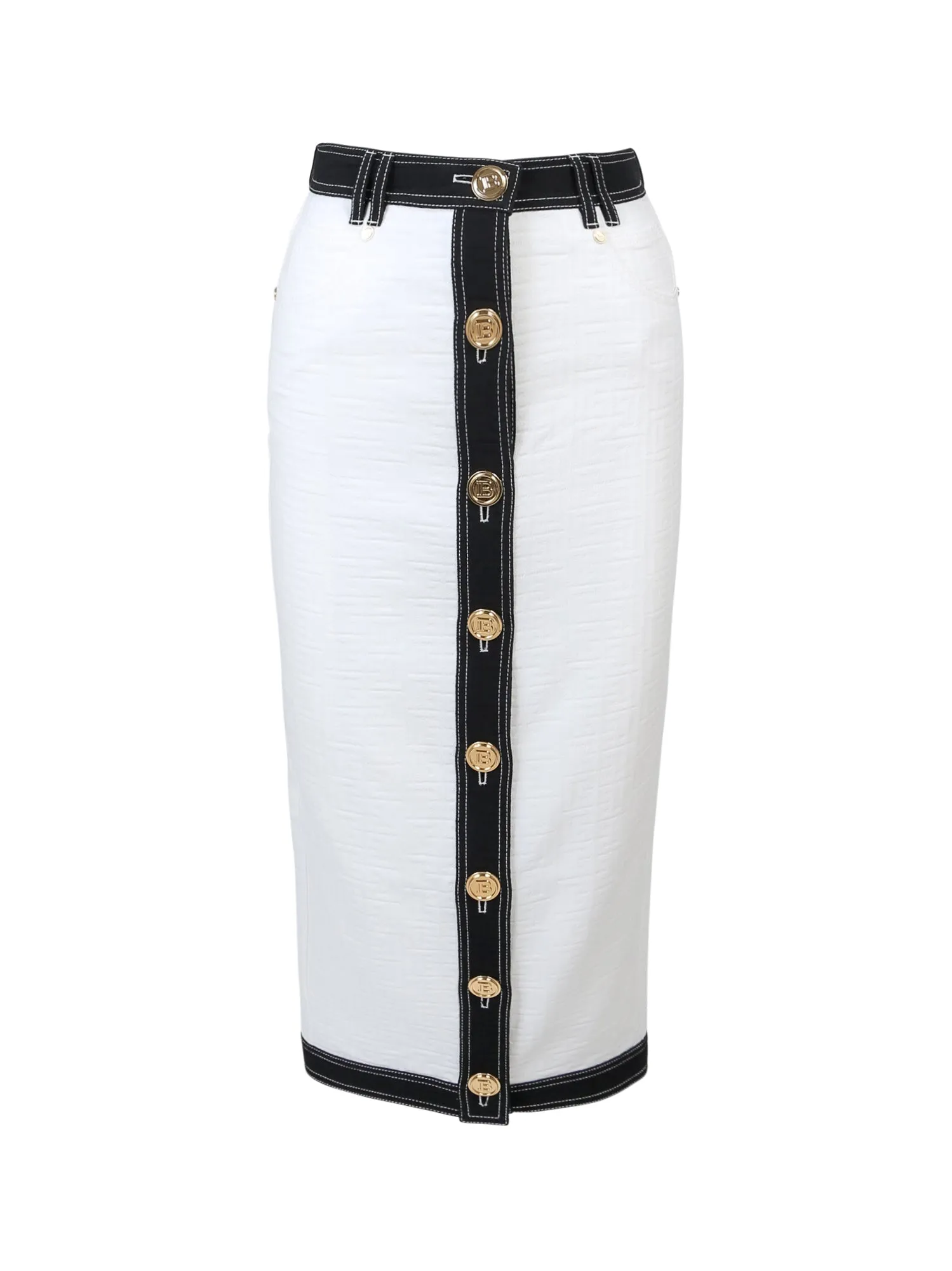 Balmain Monogram Pattern Buttoned Midi Skirt