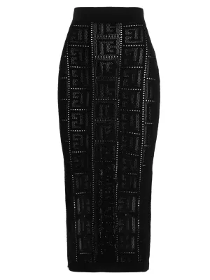 Balmain Perforated Monogram Midi Skirt