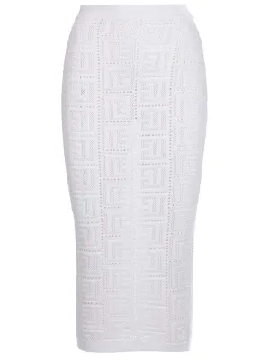 Balmain Perforated Monogram Midi Skirt
