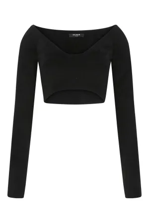 Balmain V-Neck Cropped Top