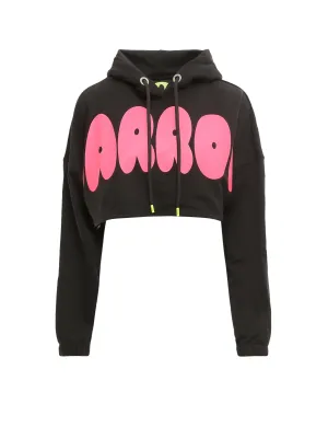 Barrow Logo Printed Drawstring Cropped Hoodie