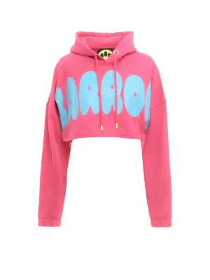 Barrow Logo Printed Drawstring Cropped Hoodie