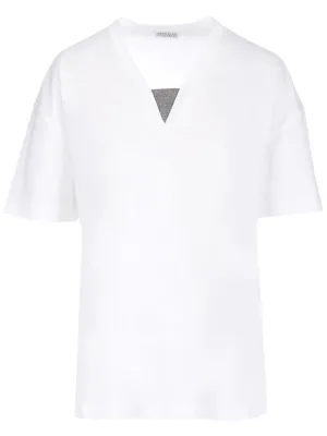 Brunello Cucinelli Embellished V-Neck T-Shirt