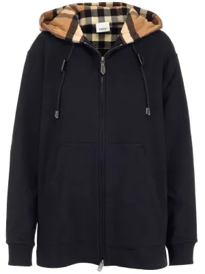 Burberry Check-Hood Drawstring Hoodie
