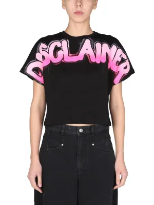 Disclaimer Logo Print Cropped T-Shirt