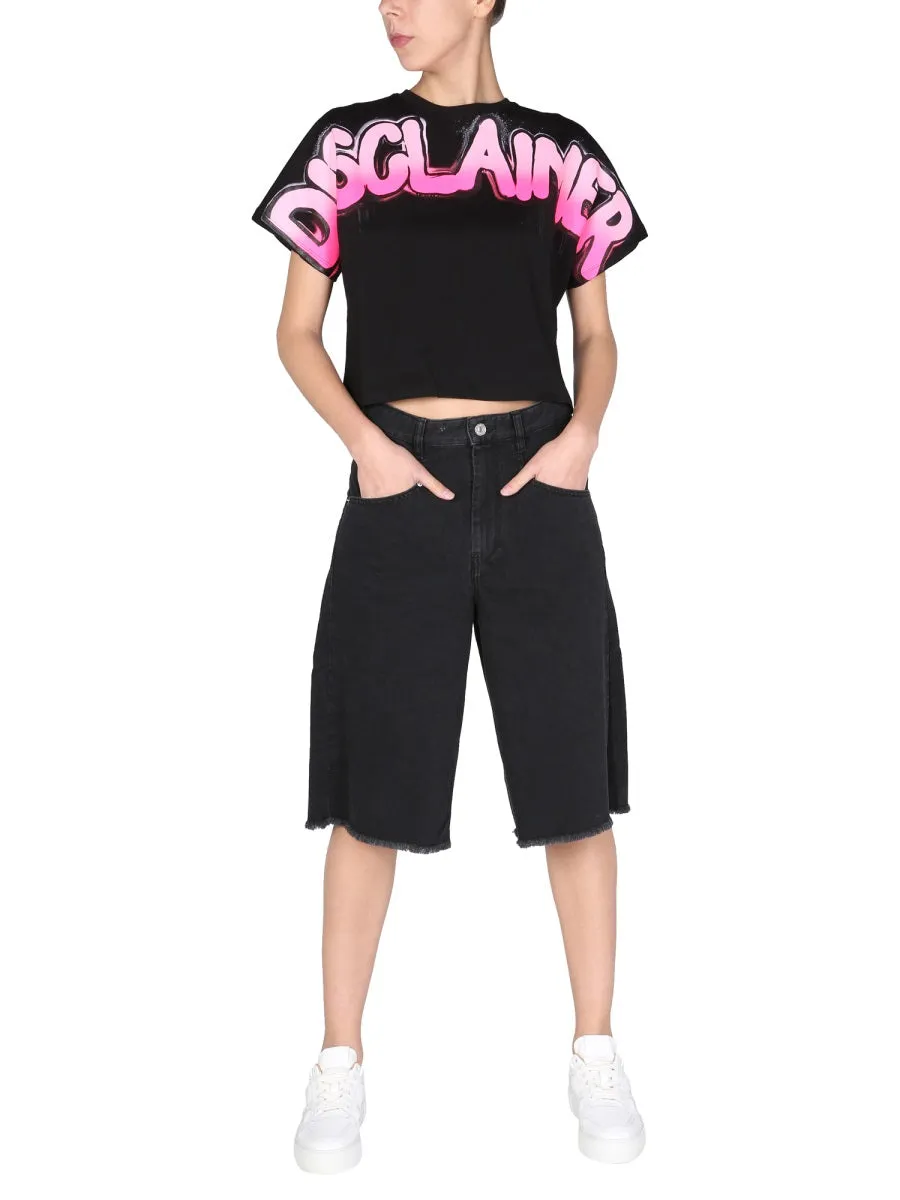Disclaimer Logo Print Cropped T-Shirt
