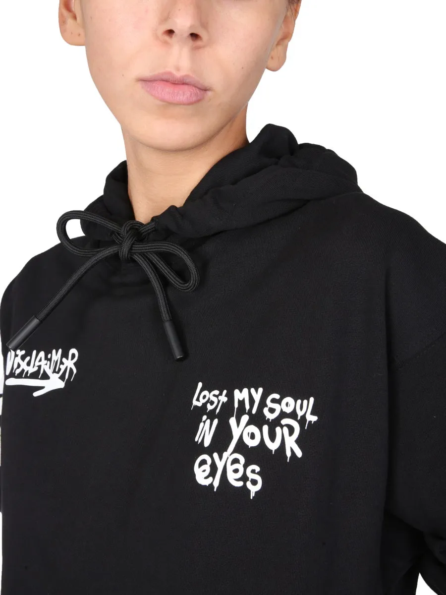 Disclaimer Logo Print Drawstring Hoodie