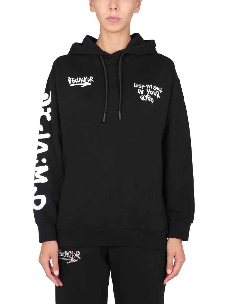 Disclaimer Logo Print Drawstring Hoodie