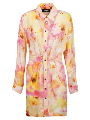 Dsquared2 Floral Printed Gathered Shirt Dress