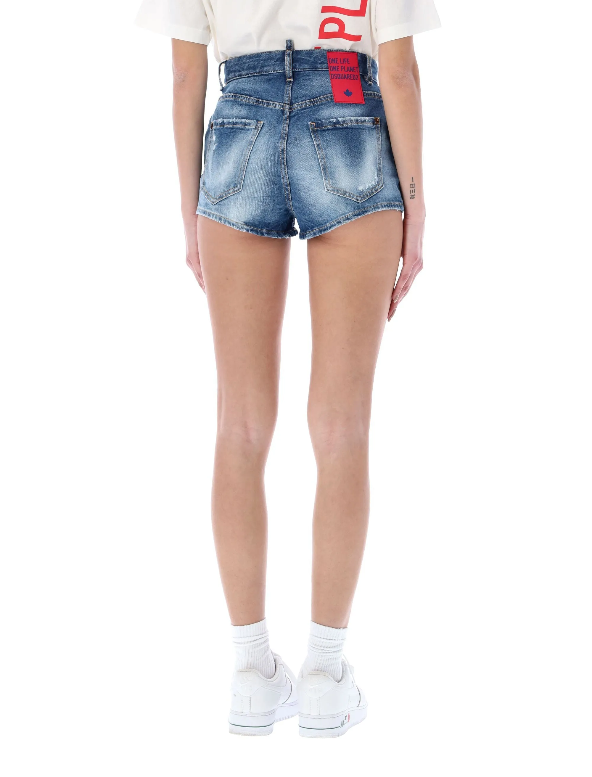 Dsquared2 High-Rise Distressed Denim Shorts