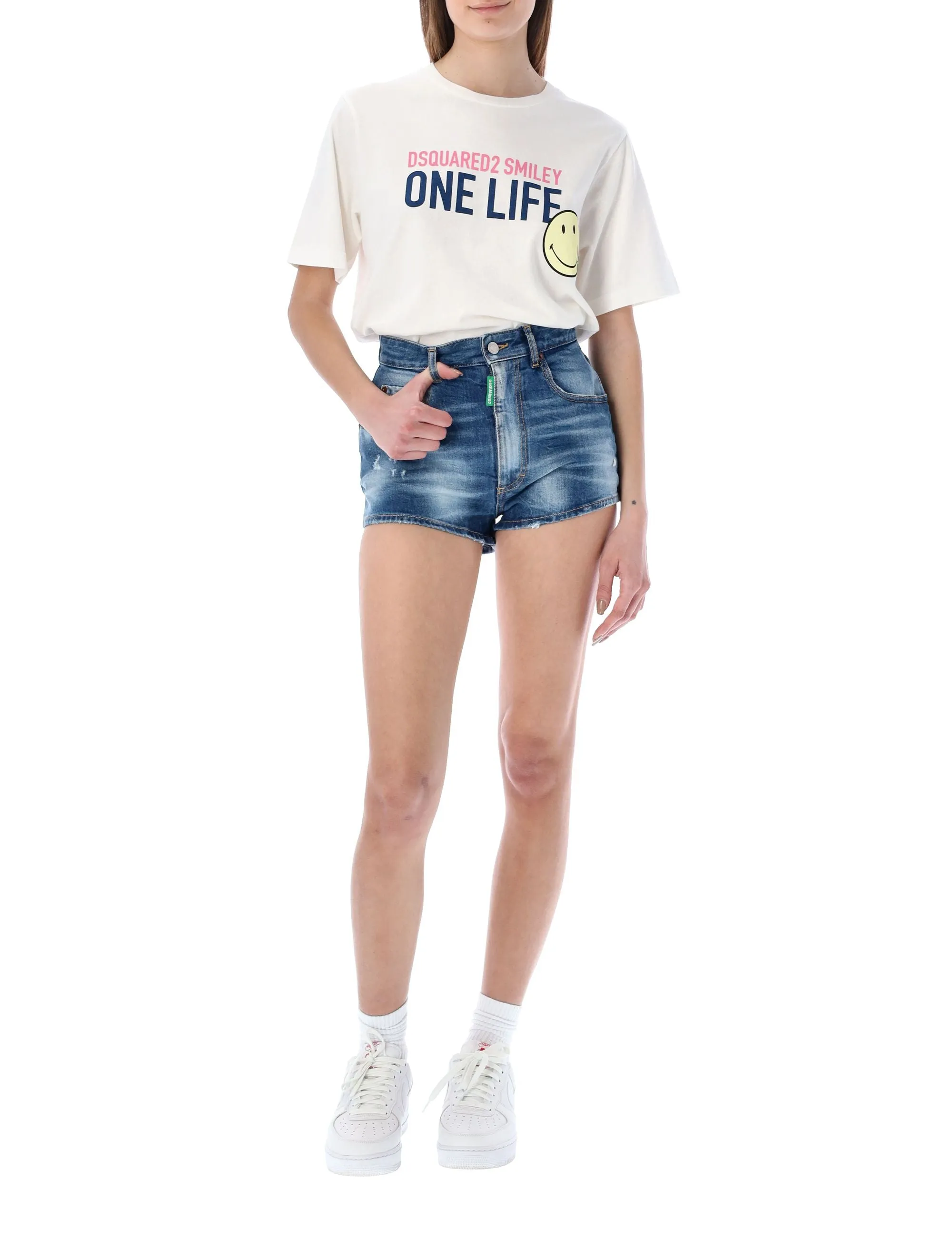 Dsquared2 High-Rise Distressed Denim Shorts
