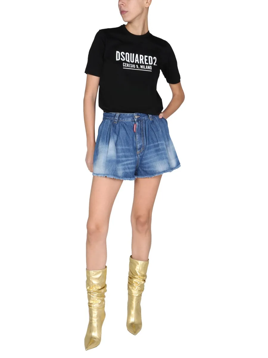 Dsquared2 High Waist Raw-Cut Denim Shorts
