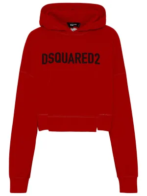 Dsquared2 Logo Print Drawstring Crop Hoodie