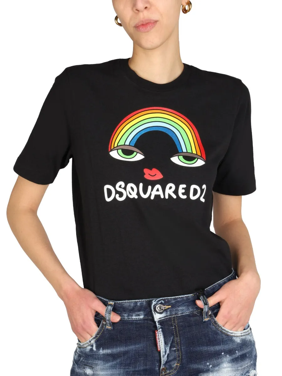Dsquared2 Rainbow Printed Crewneck T-Shirt
