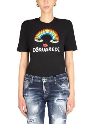 Dsquared2 Rainbow Printed Crewneck T-Shirt