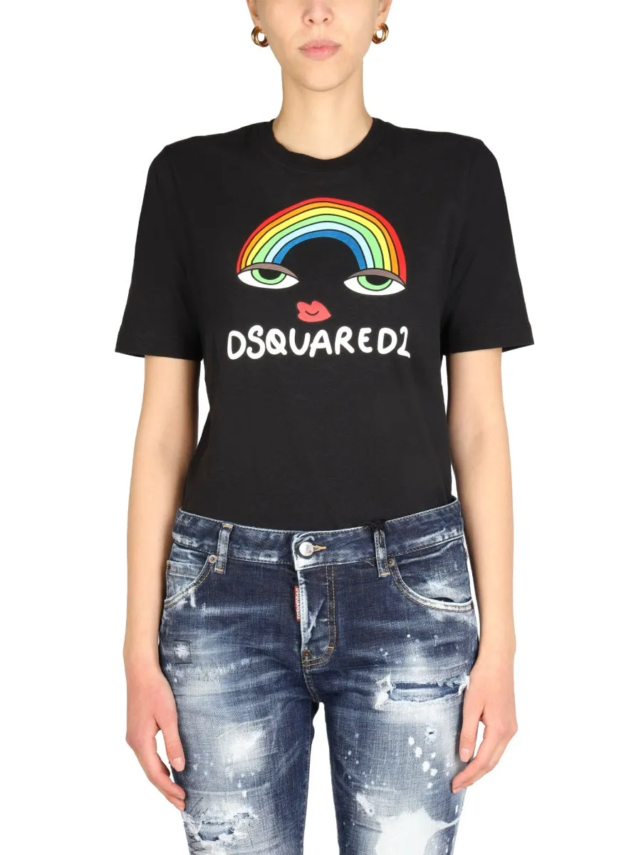 Dsquared2 Rainbow Printed Crewneck T-Shirt