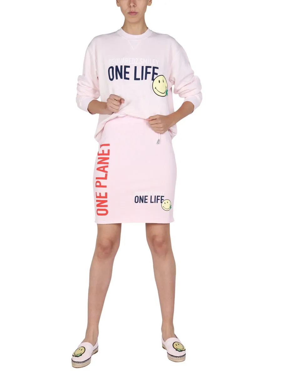 Dsquared2 Slogan Printed Drawstring Skirt