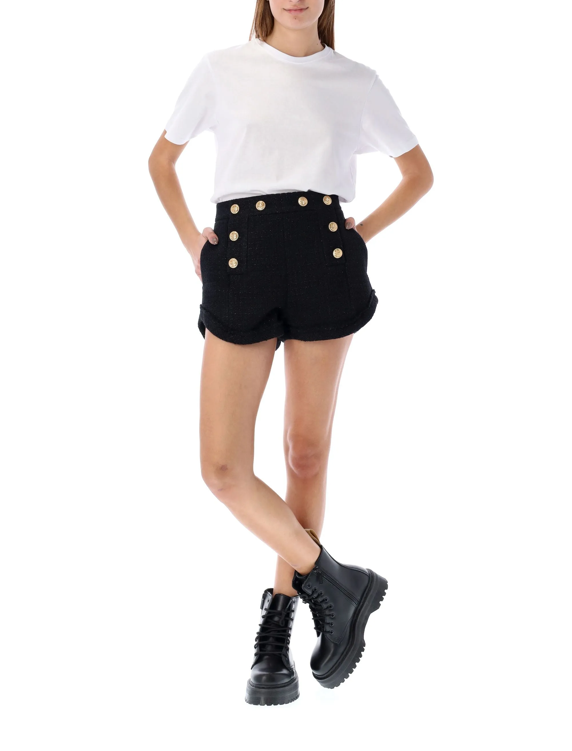 Dsquared2 Tweed Button-Detailed Tailored Shorts